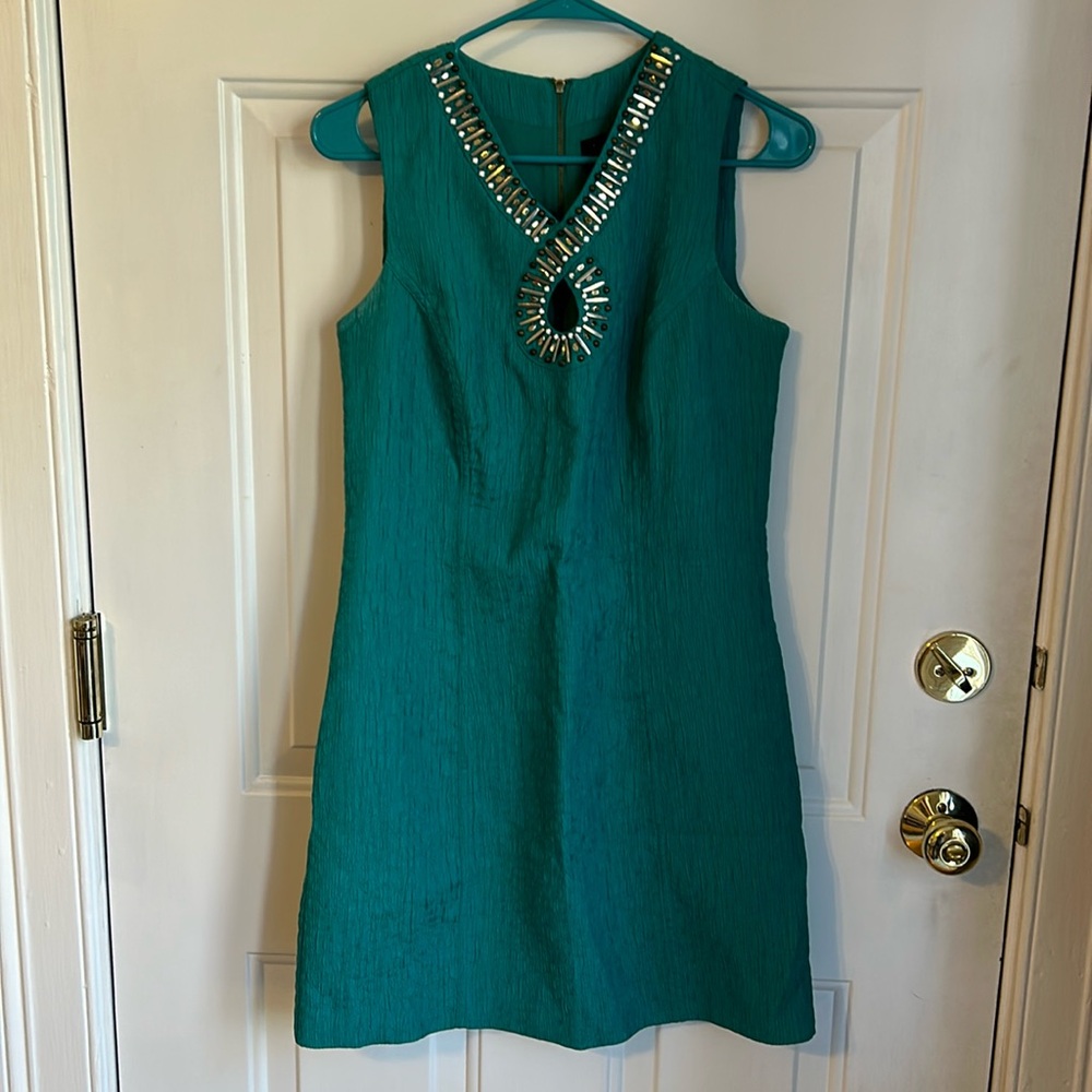Laundry by Shelli Segal Teal Dress with Beaded Neckline